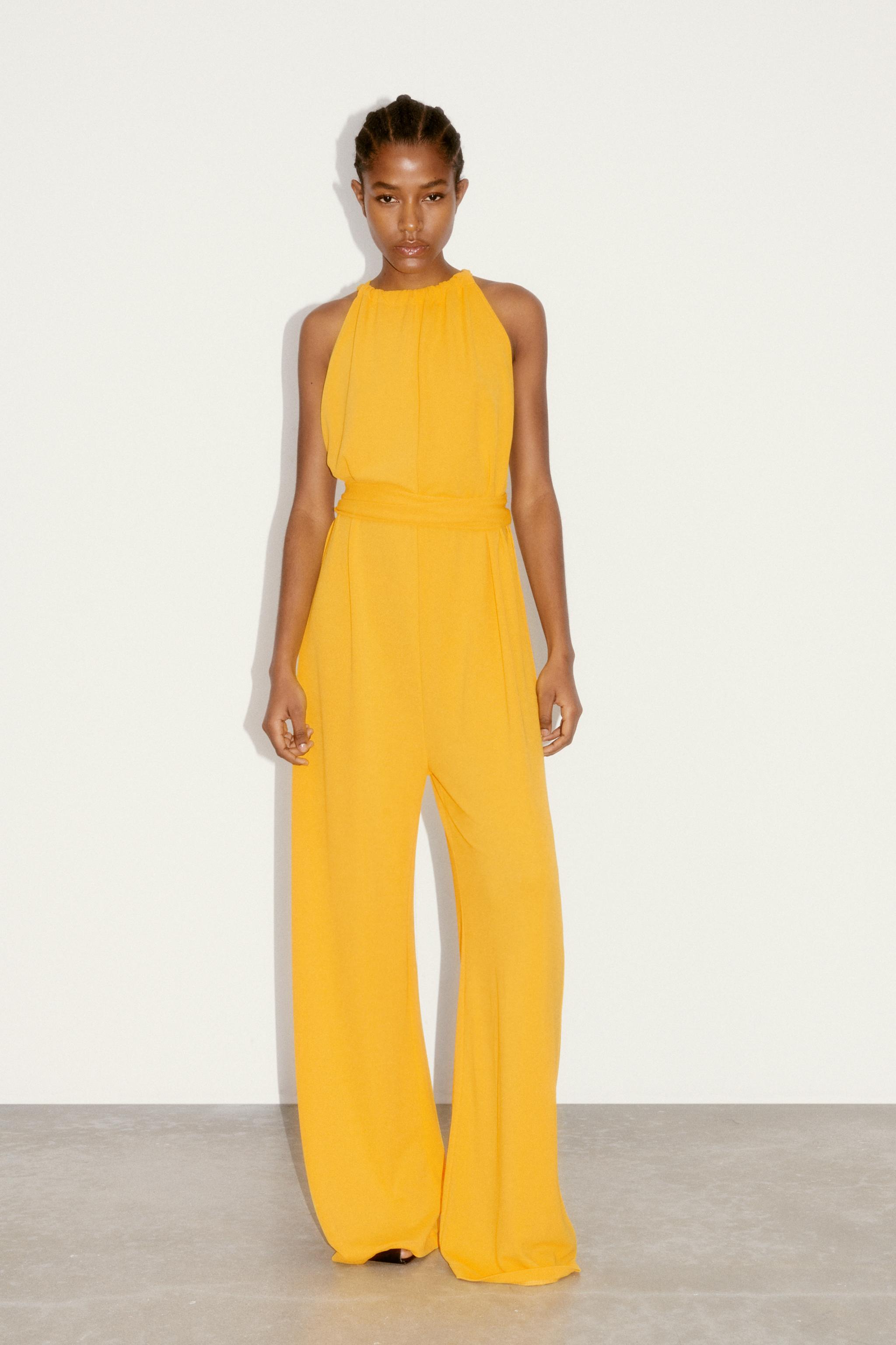 LOOSE FITTING BELTED JUMPSUIT Mustard Yellow ZARA United Kingdom